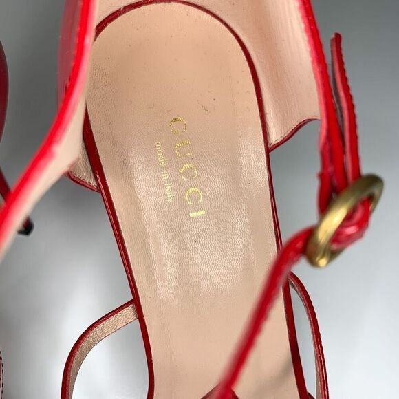 Gucci Double G Patent Leather High Heel Sandals EU 39.5 US 9.5 Strappy Red Pumps - Picture 4 of 9